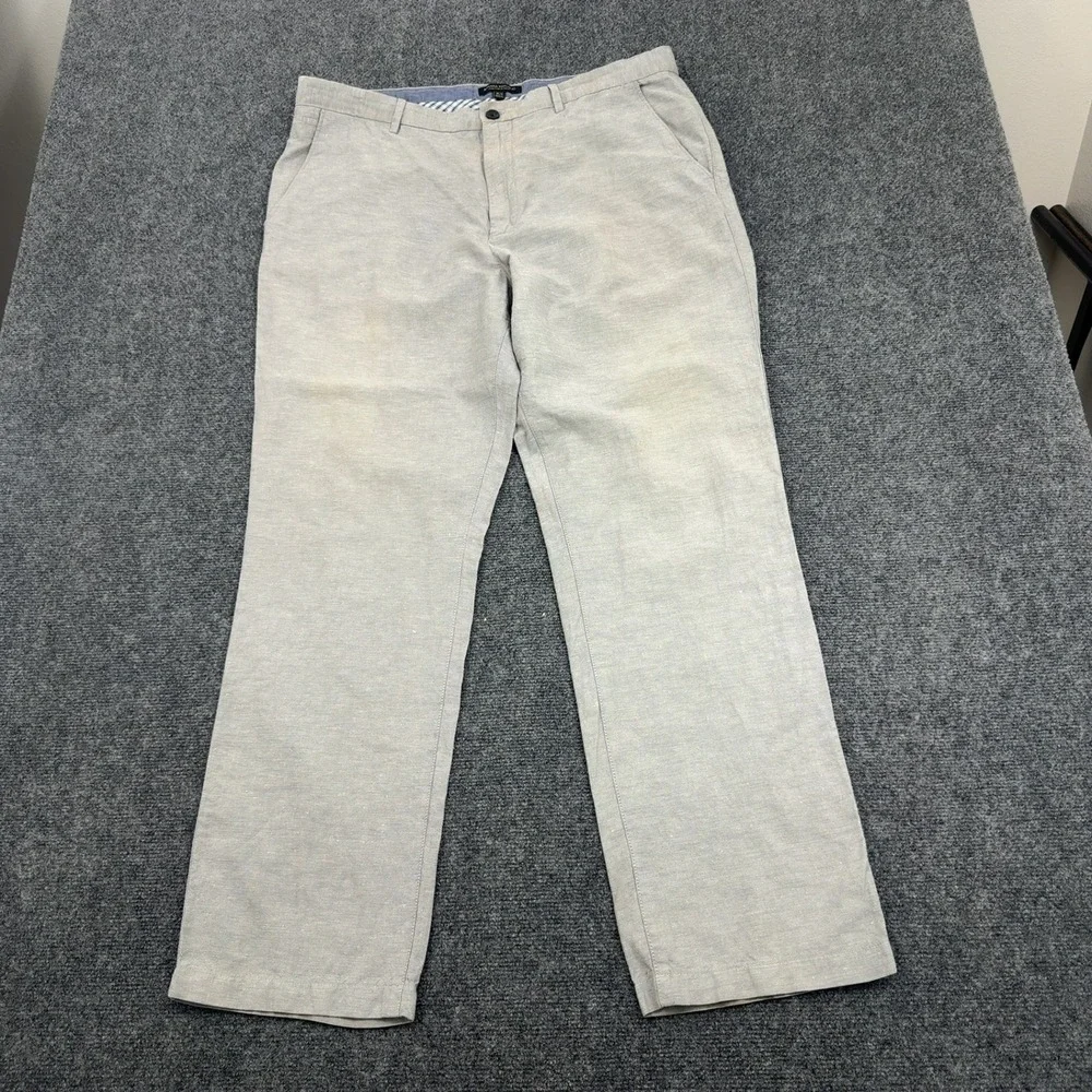 Banana Republic Kentfield Pant Mens 38x32 Grey Linen Cotton Flat Front Casual
